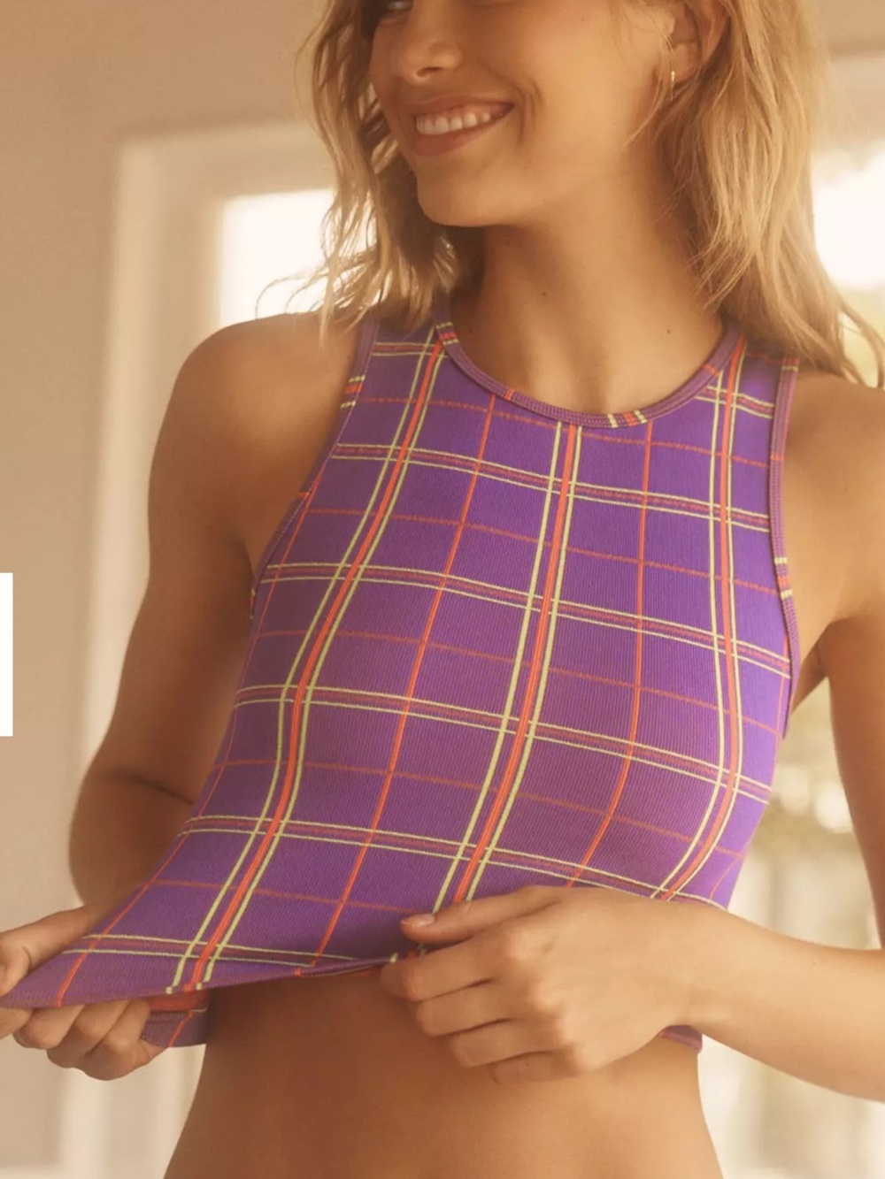 NWT Anthropologie Lyrebird Purple Plaid Tank with Pink and Bright Green Accents